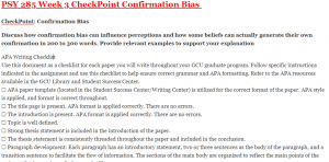 PSY 285 Week 3 CheckPoint Confirmation Bias