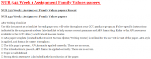 NUR 542 Week 1 Assignment Family Values papers