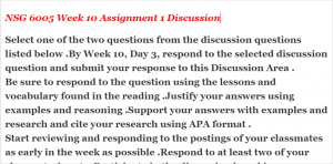 NSG 6005 Week 10 Assignment 1 Discussion