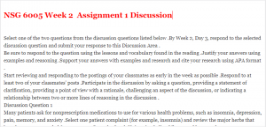 NSG 6005 Week 2  Assignment 1 Discussion