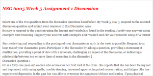 NSG 6005 Week 5 Assignment 1 Discussion