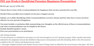 PSY 220 Week 6 CheckPoint Pursuing Happiness Presentation