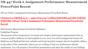 NR 447 Week 6 Assignment Performance Measurement PowerPoint Recent
