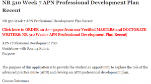 NR 510 Week 7 APN Professional Development Plan Recent