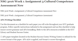 NSG 3016 Week 1 Assignment 3 Cultural Competence Assessment New