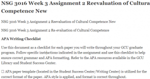 NSG 3016 Week 3 Assignment 2 Reevaluation of Cultural Competence New