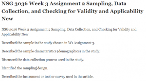 NSG 3036 Week 3 Assignment 2 Sampling, Data Collection, and Checking for Validity and Applicability New
