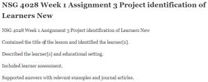 NSG 4028 Week 1 Assignment 3 Project identification of Learners New