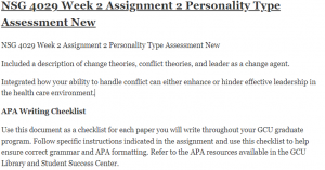 NSG 4029 Week 2 Assignment 2 Personality Type Assessment New