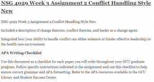 NSG 4029 Week 3 Assignment 2 Conflict Handling Style New