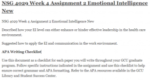 NSG 4029 Week 4 Assignment 2 Emotional Intelligence New