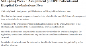 NSG 4064 Week 1 Assignment 3 COPD Patients and Hospital Readmissions New