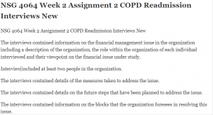NSG 4064 Week 2 Assignment 2 COPD Readmission Interviews New
