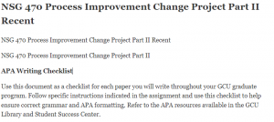 NSG 470 Process Improvement Change Project Part II Recent