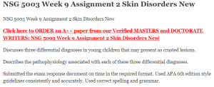 NSG 5003 Week 9 Assignment 2 Skin Disorders New