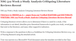 NSG 512 Week 2 Study Analysis Critiquing Literature Reviews Recent