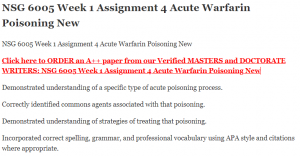 NSG 6005 Week 1 Assignment 4 Acute Warfarin Poisoning New