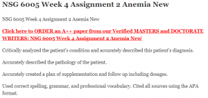 NSG 6005 Week 4 Assignment 2 Anemia New
