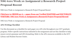 NSG 6101 Week 10 Assignment 2 Research Project Proposal Recent