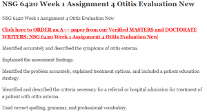 NSG 6420 Week 1 Assignment 4 Otitis Evaluation New