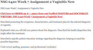 NSG 6420 Week 7 Assignment 2 Vaginitis New