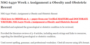 NSG 6430 Week 1 Assignment 2 Obesity and Obstetric Recent