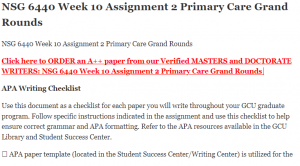 NSG 6440 Week 10 Assignment 2 Primary Care Grand Rounds
