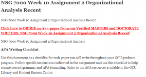 NSG 7000 Week 10 Assignment 2 Organizational Analysis Recent