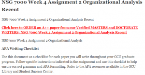 NSG 7000 Week 4 Assignment 2 Organizational Analysis Recent