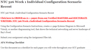 NTC 326 Week 1 Individual Configuration Scenario Recent