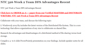 NTC 326 Week 2 Team DFS Advantages Recent