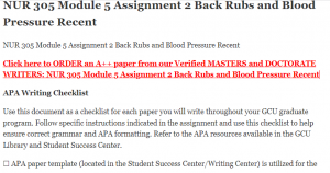 NUR 305 Module 5 Assignment 2 Back Rubs and Blood Pressure Recent