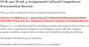 NUR 440 Week 4 Assignment Cultural Competence Presentation Recent
