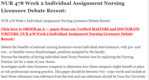 NUR 478 Week 2 Individual Assignment Nursing Licensure Debate Recent