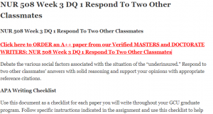 NUR 508 Week 3 DQ 1 Respond To Two Other Classmates