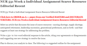 NUR 531 Week 2 Individual Assignment Scarce Resource Editorial Recent