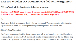 PHI 103 Week 2 DQ 1 Construct a deductive argument