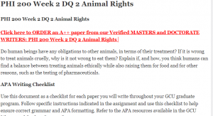 PHI 200 Week 2 DQ 2 Animal Rights