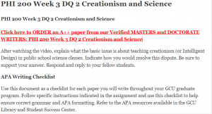 PHI 200 Week 3 DQ 2 Creationism and Science