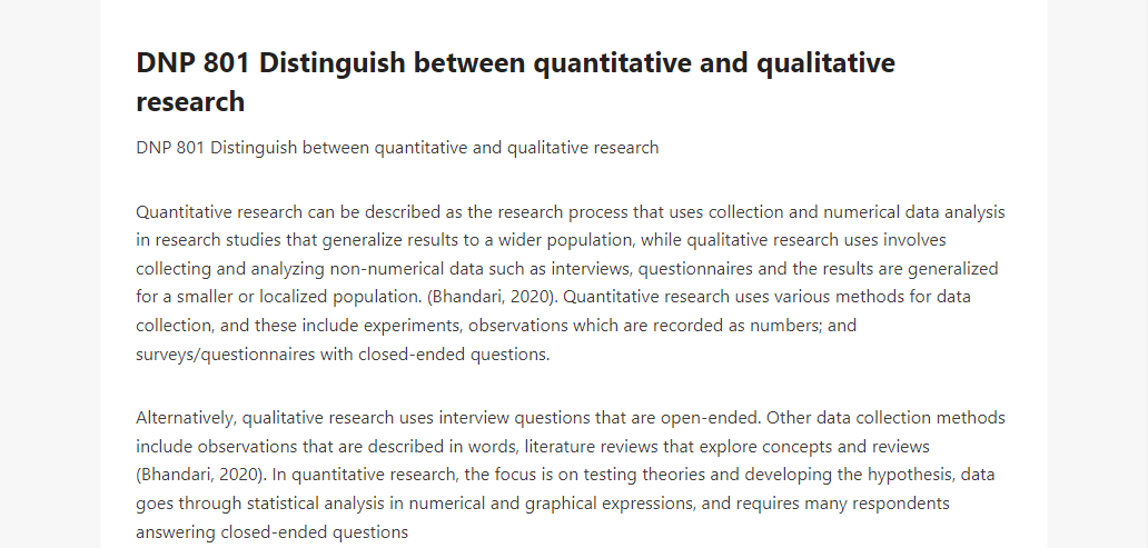 DNP 801 Distinguish between quantitative and qualitative research