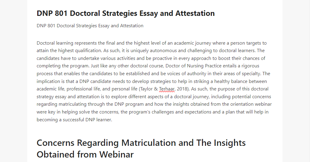DNP 801 Doctoral Strategies Essay and Attestation