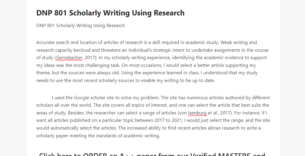 DNP 801 Scholarly Writing Using Research