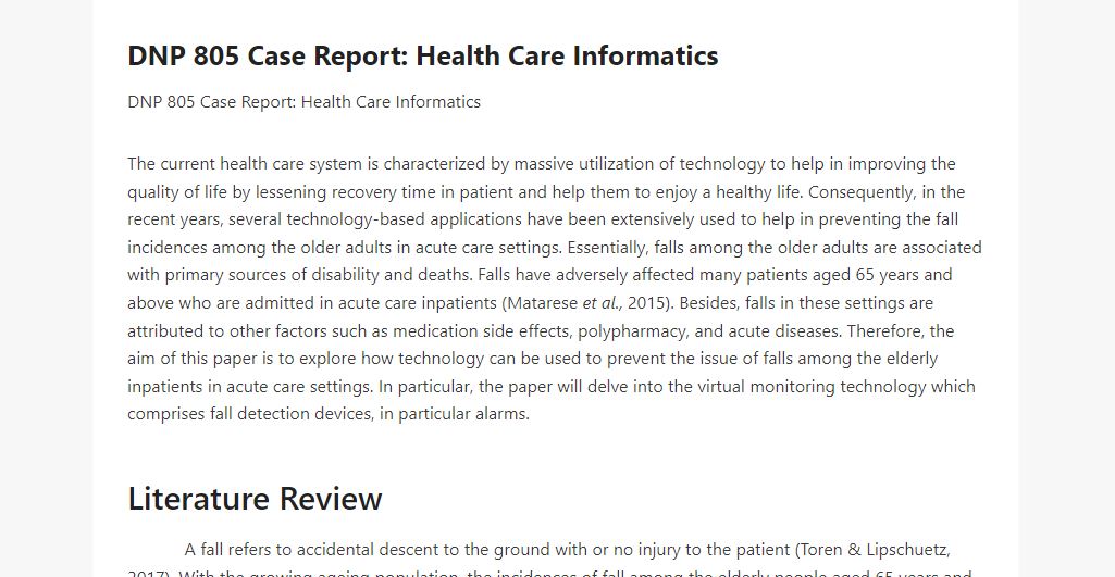 DNP 805 Case Report Health Care Informatics