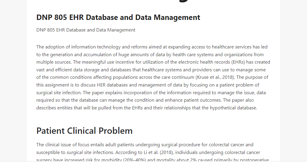 DNP 805 EHR Database and Data Management