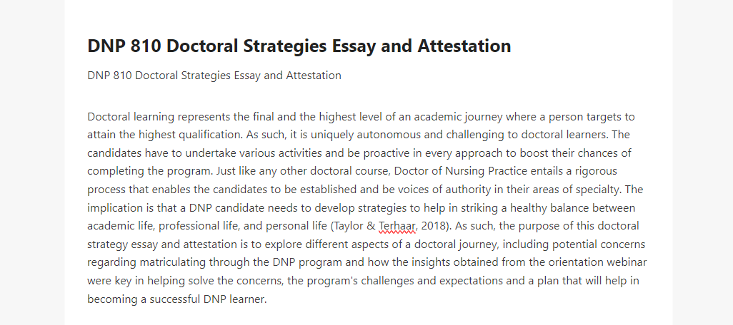 DNP 810 Doctoral Strategies Essay and Attestation