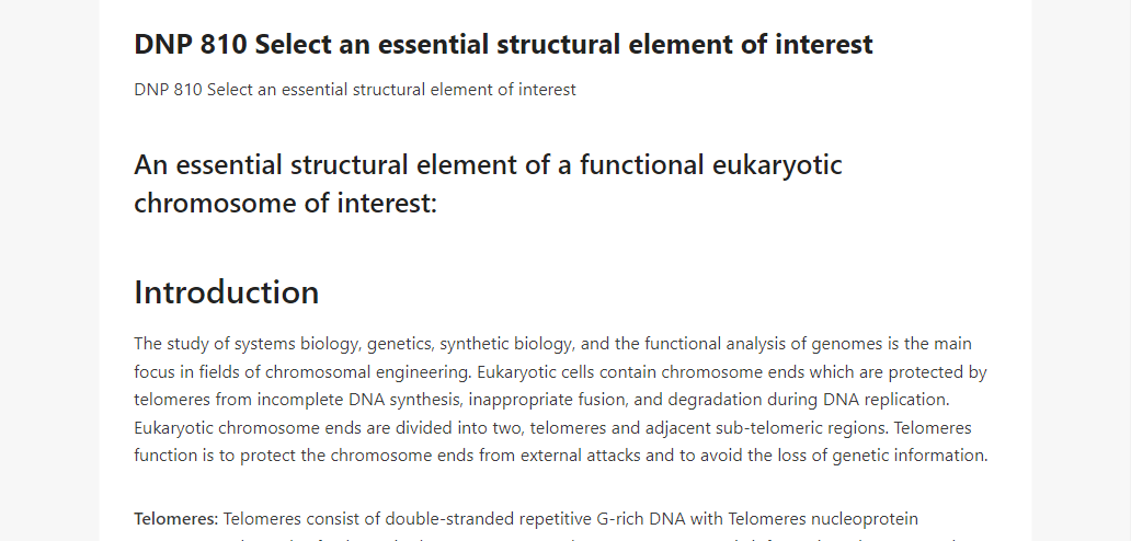 DNP 810 Select an essential structural element of interest