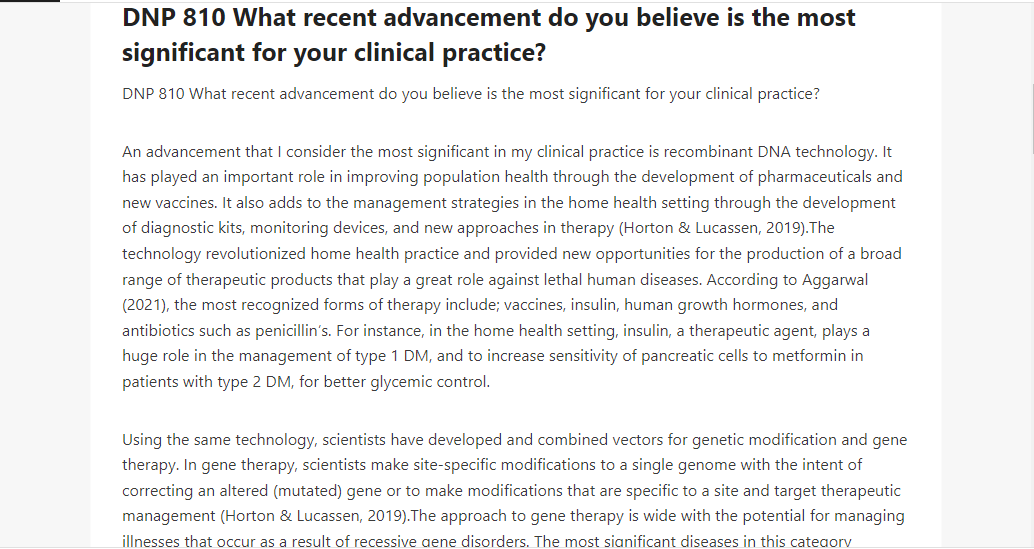 DNP 810 What recent advancement do you believe is the most significant for your clinical practice