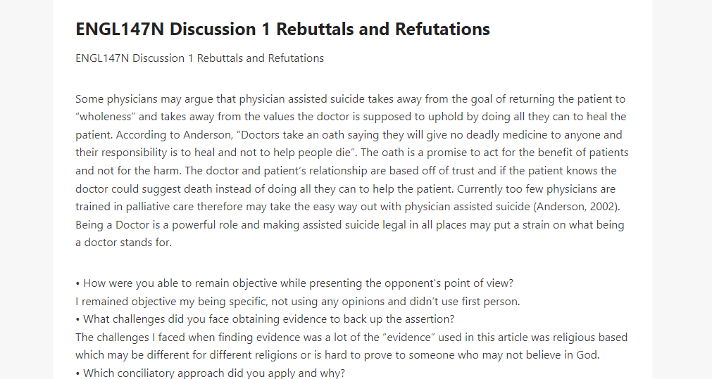 ENGL147N Discussion 1 Rebuttals and Refutations