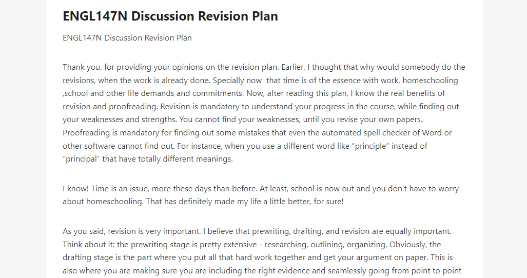 ENGL147N Discussion Revision Plan 
