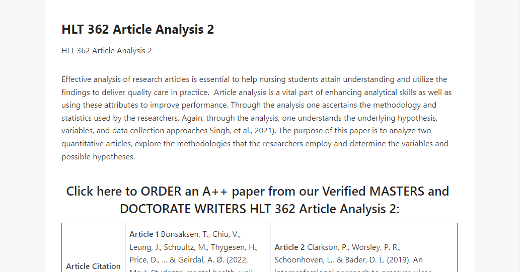 Effective analysis of research articles is essential to help nursing students attain understanding and utilize the findings to deliver quality care in practice